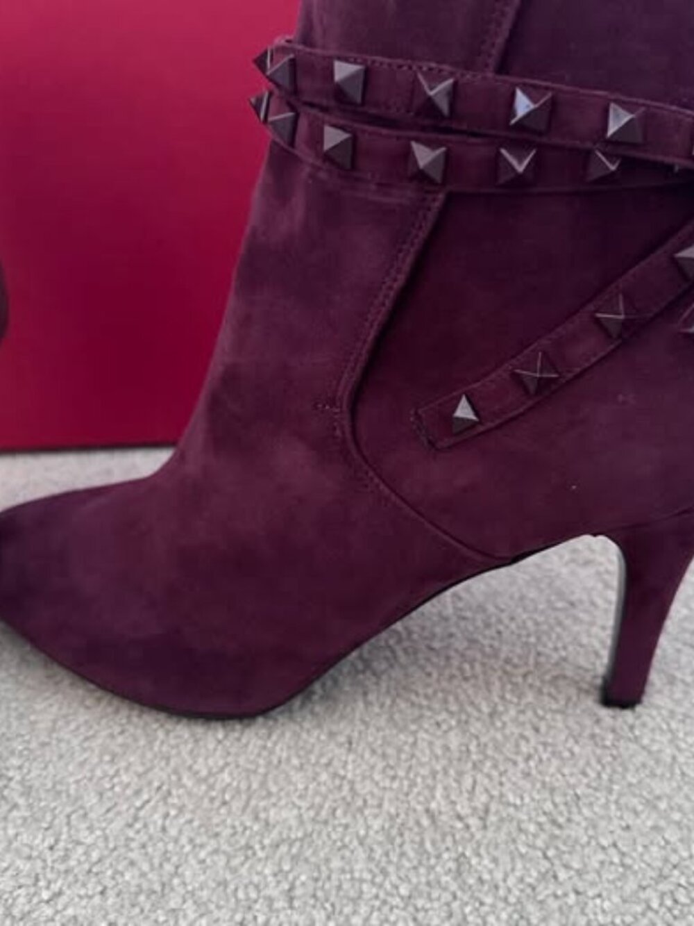 Valentino Gravani Rockstud Flair Ankle-Wrap Suede Booties – Size 40 (New/Unworn)